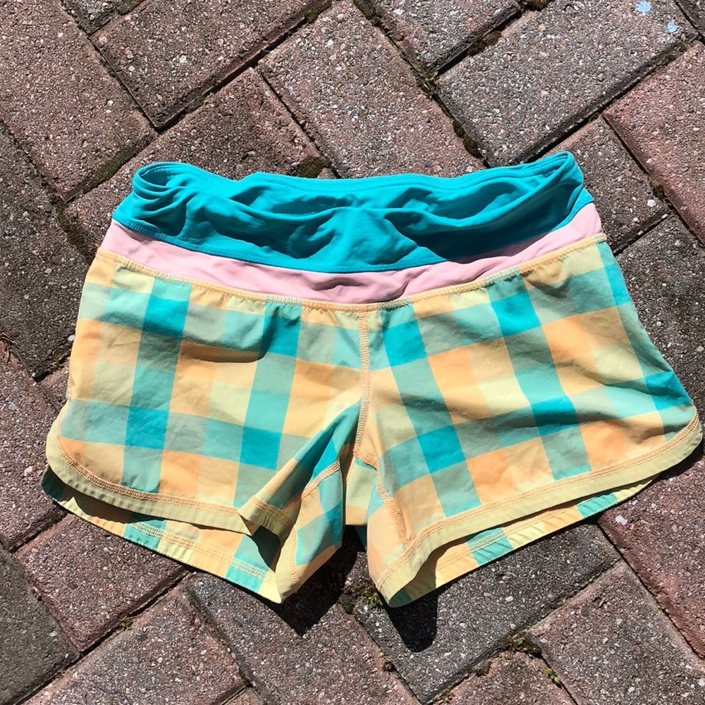 Plaid Lululemon running shorts
